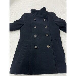 H&M Wool Blend Double Breasted Pea Coat Dark Navy Blue Size 6